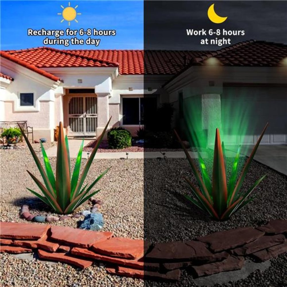 Large Tequila Rustic Sculpture, Rustic Metal Agave  (Blue - L (W/Solar Light)) - Picture 6 of 6